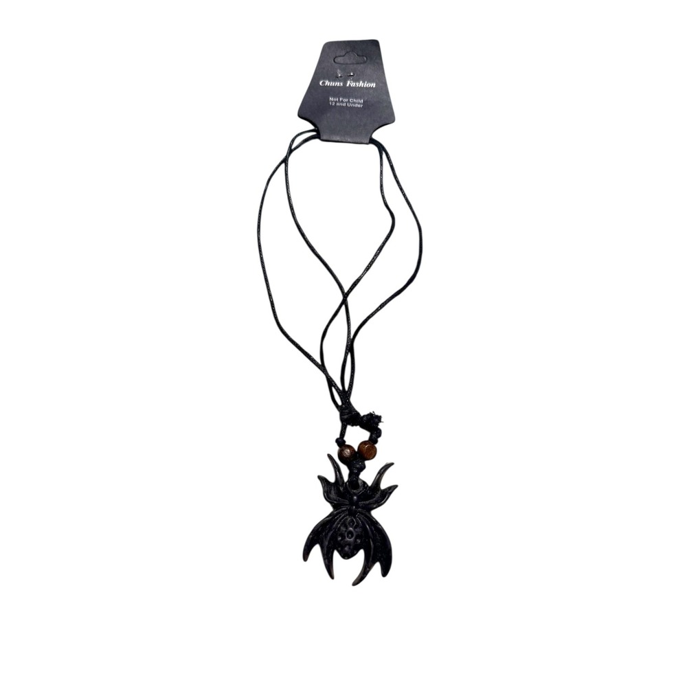 Chuns Fashion Black Spider tiki Pendant Necklace Gothic Punk Wood‎ Bead Cord New